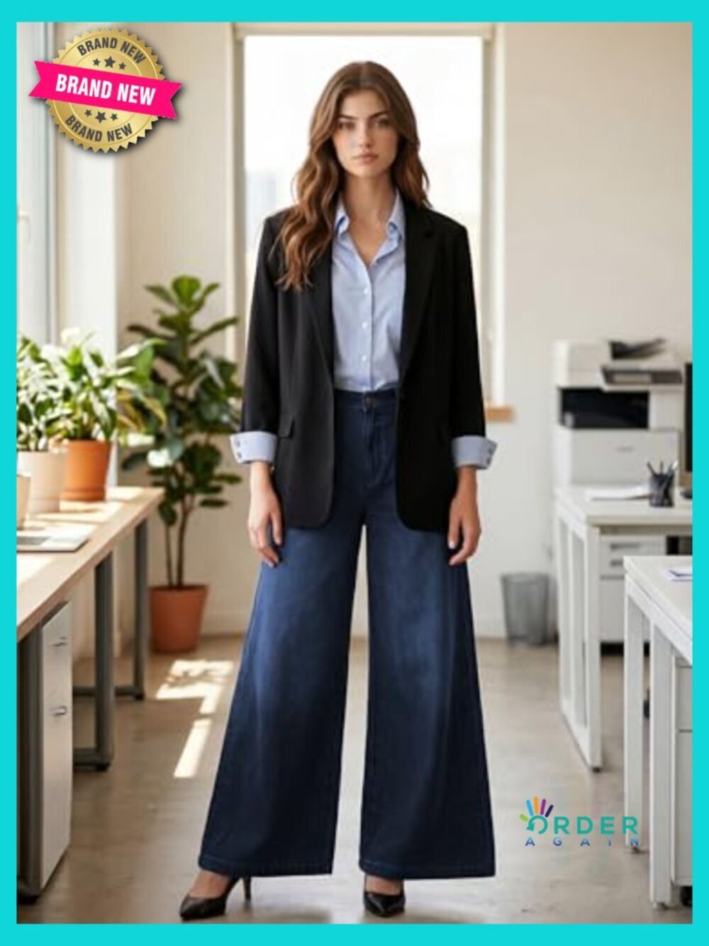Extra Wide Leg Jeans Baggy Long Denim Palazzo Trousers Petite Regular Tall - Picture 6 of 7